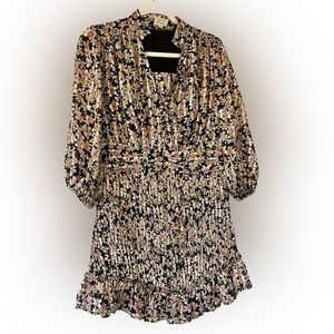 Fall black floral chiffon mini with interesting details NWOT
